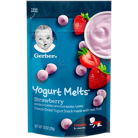 Yogurt melts - Gerber Organic Yogurt Melts are specially designed for tiny hands and encourage independent eating. Melt-in-their-mouth good . Our delicious yogurt & real fruits snacks are crafted to quickly dissolve & start a flavor party in your little one's mouth! They're a great way to transition baby and get them to start chewing like a big kid.
